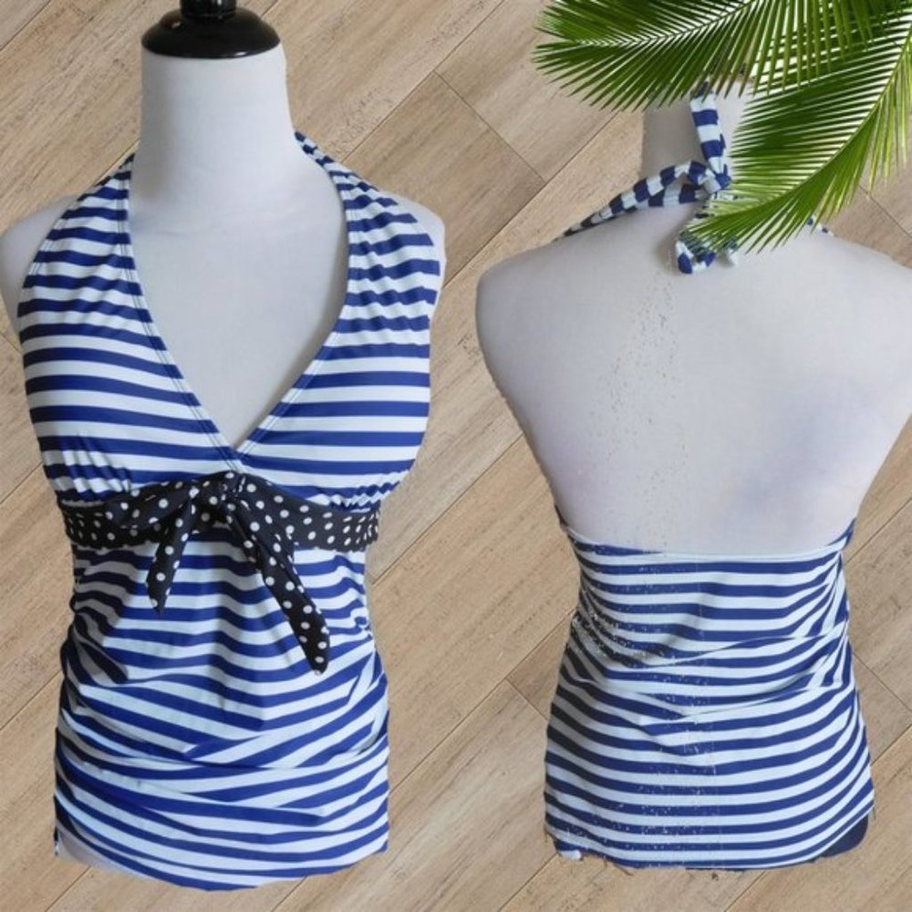 BLUE & WHITE STRIPE TWO PIECE SWIMSUIT
